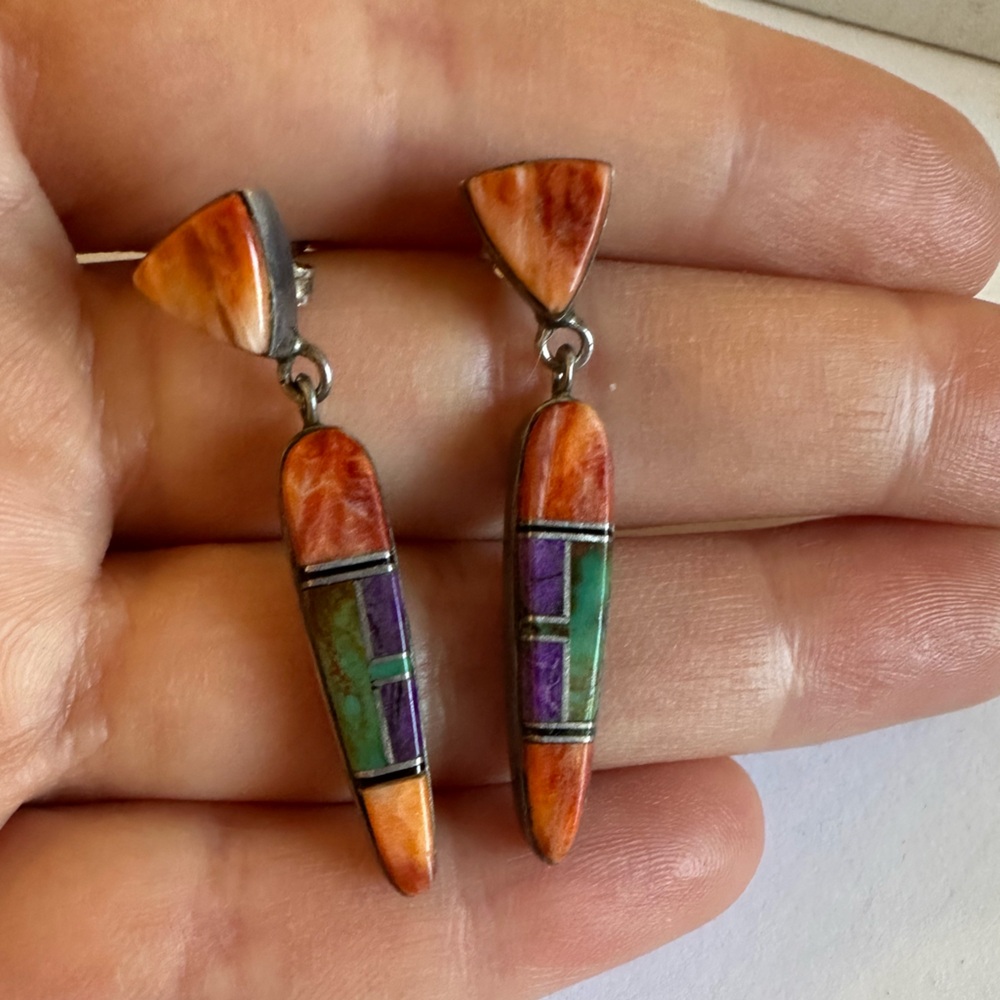 Native American Earrings Handmade by Navajo Artist Julius Burbank, Multistone